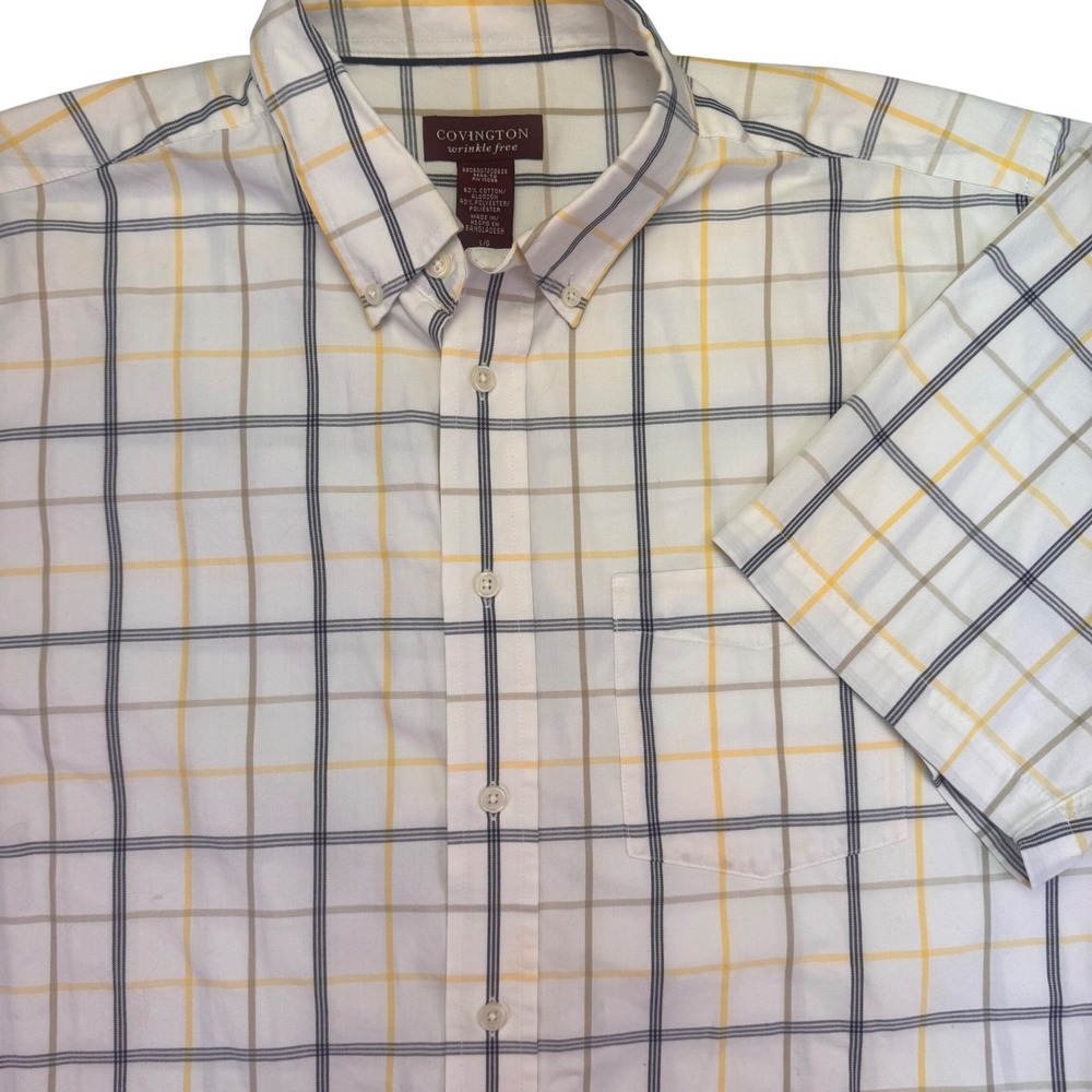 Covington Button Down Shirt Men's Large Short‎ Sleeve Plaid White Yellow